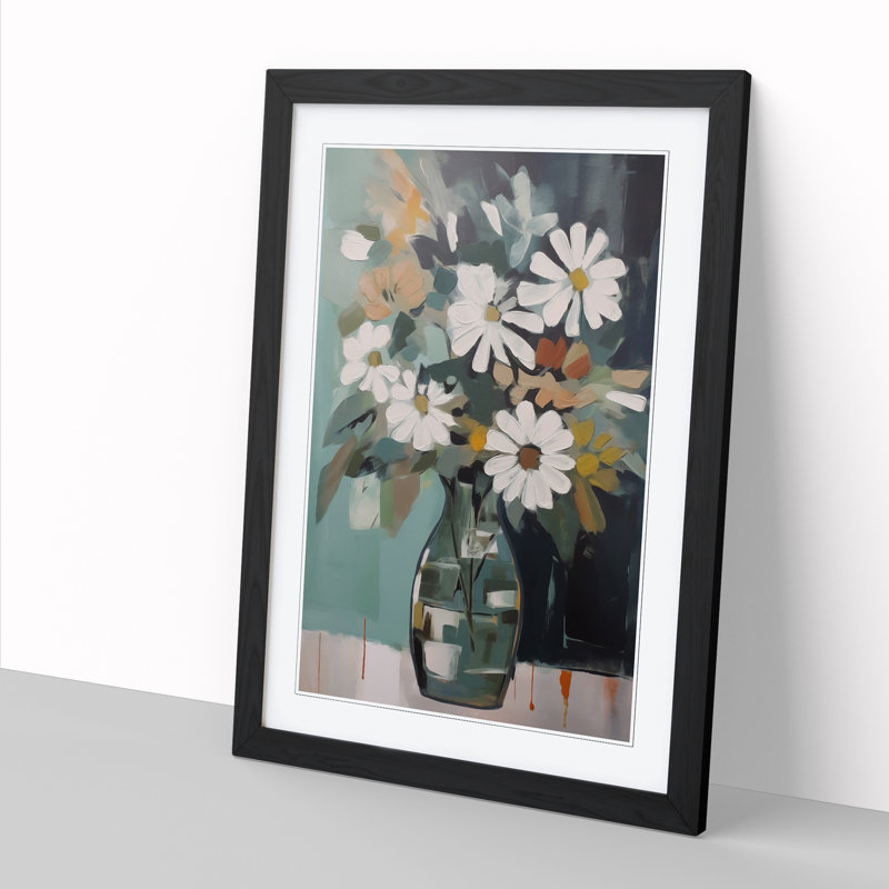 Mid Century Flowers Vol.1 - Single Picture Frame Print, 34cm H x 25cm W x 2cm D, Walnut