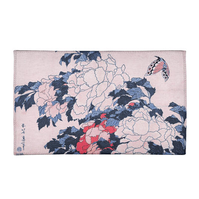 Tapis mauve/rose en chenille pivoines et papillon