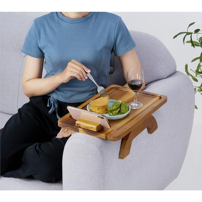 Sofa Armrest Tray, Arm Table Sofa Arm Tray Clip On Tray Table, Sofa Tray Table For Couch, Folding Snack Table With 360 Rotating Phone Bracket, Non-Slip/Flexible With Different Armrest Shapes And Width