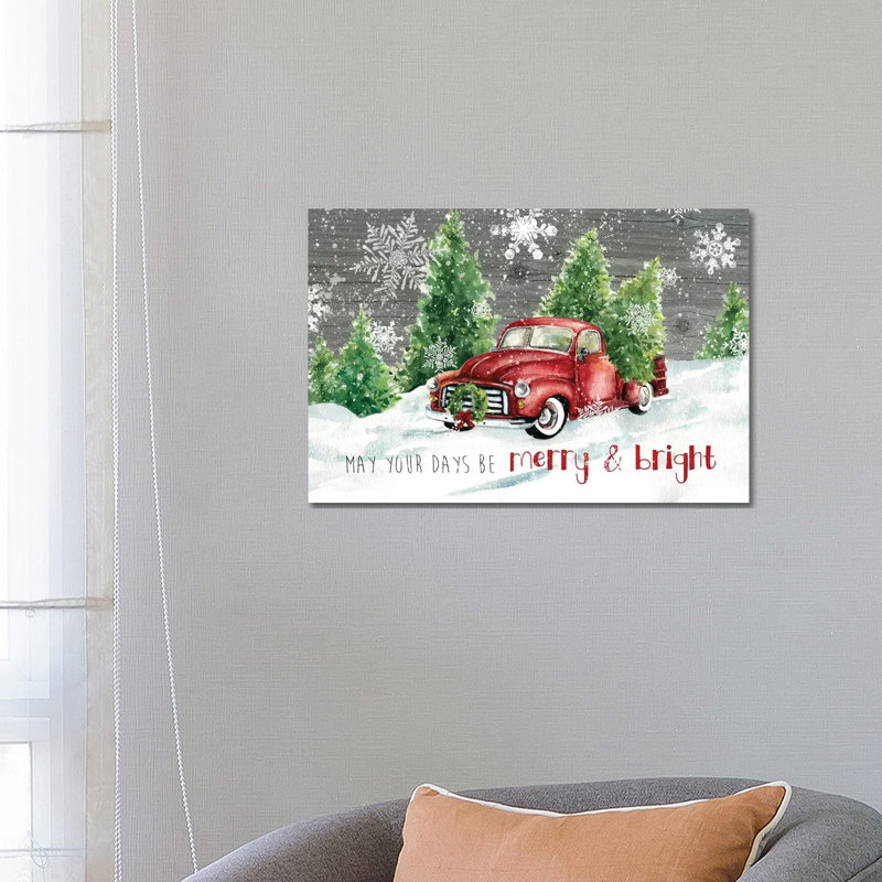 Merry And Bright Christmas Truck by Carol Robinson - Print on Canvas, 66.04 cm H x 45.72 cm W x 1.91 cm D, Wrapped Canvas