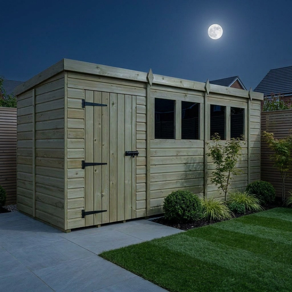 Total Sheds 15ft x 5ft Pent Garden Shed - Single Door - With Windows - Pressure Treated Timber - UK Manufactured