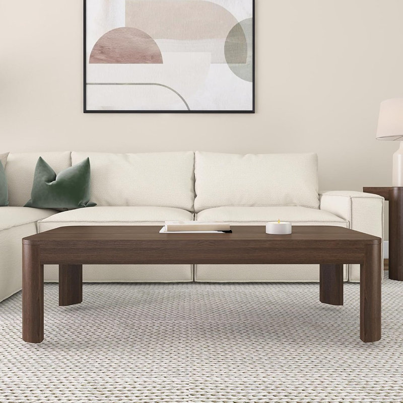 Table basse Modern Modern Rounded, 54 po, table centrale contemporaine en bois massif pour salon, table de thé rectangulaire, noyer