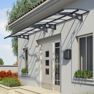 Palram - Canopia Herald 15' W x 4' 6" D Polycarbonate Galvanized Steel Convex Door and Window Awning Gray/Diffused Clear
