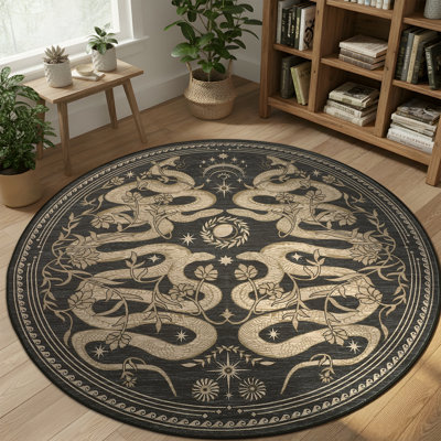 5x5 Area Rugs for Living Room Vintage Gothic Snake Rug with Non Slip Backing, Non Shedding Low Pile Washable Rug Stain Resistant Foldable Mats for Dining Room, Bedroom, Office