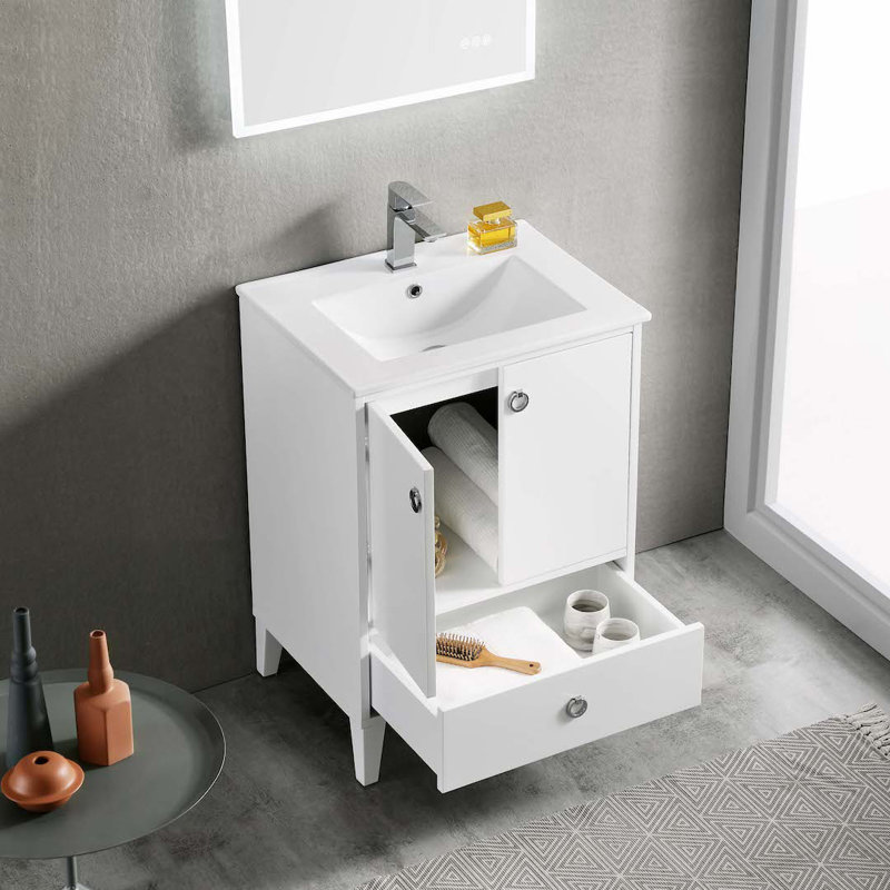 24'' Single Bathroom Vanity with Sink, Matte White