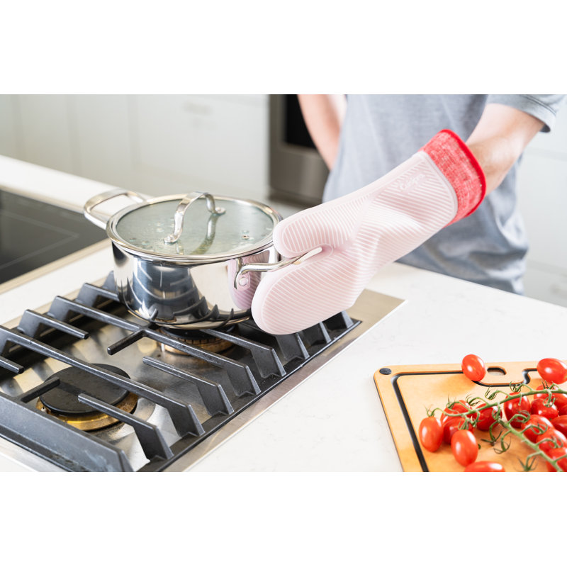 Cuisipro Silicone Oven Gloves, Pair, Heat Resistant to 260°C, Non-Slip Full Coverage Oven Mitts, Red