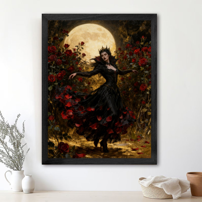 Art mural rétro noir, "La reine dansant avec pétales", impressions sur toile de style rétro, H 11 po x l 9 po