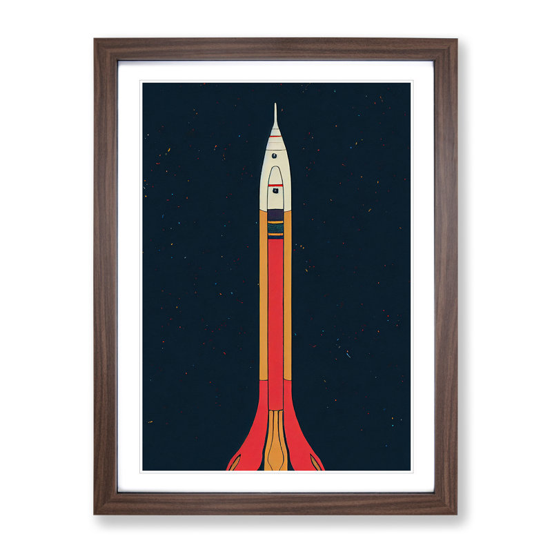Astonishing Spaceship Rocket 1 Piece Single Picture Frame Wall Art, 34cm H x 25cm W x 2cm D, Walnut Framed