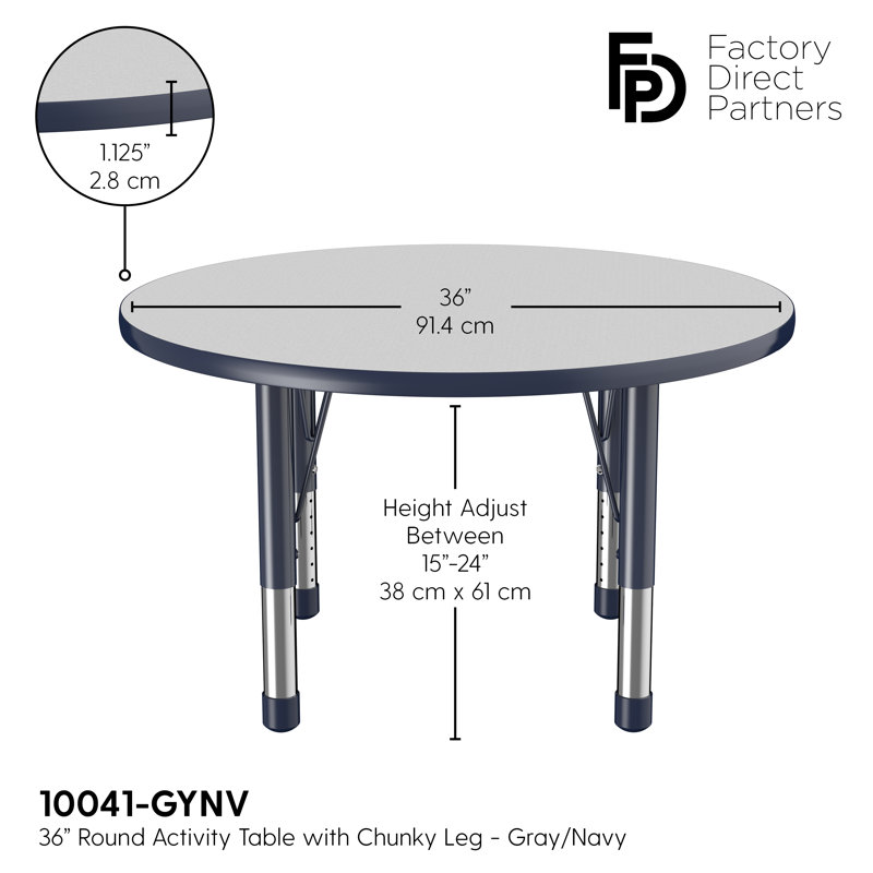 Table ronde à hauteur réglable, 36", Gris / bleu marine, Épais