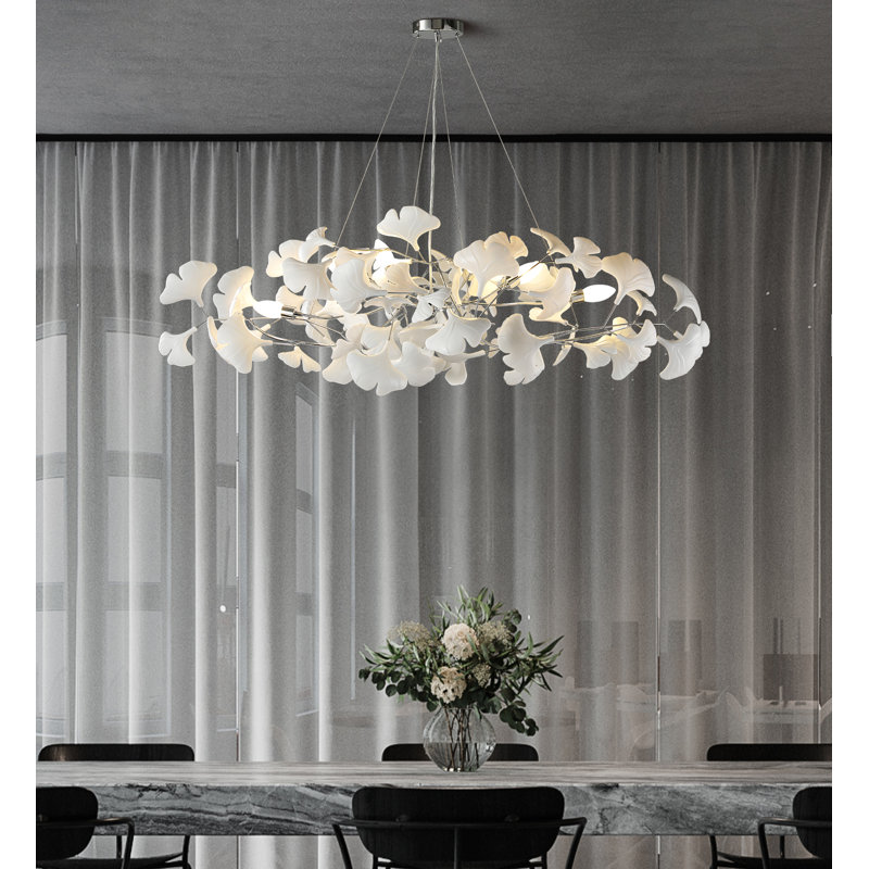Lustre en ginkgo à 6 lumières Miljana, Argent