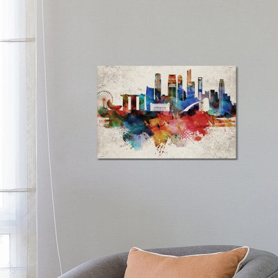 Singapore Abstract Skyline 1 Piece Wrapped Canvas Wall Art