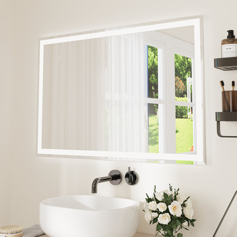 Led Bathroom Mirror With Lights, Bright Front & Back Smart Anti-fog Tempered Glass Mirror, Dimmable Wall Mounted Vanity Mirror