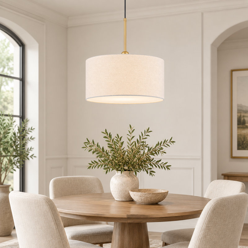 Suspension Lunelle à 1 lumière, abat-jour conique en tissu, à intensité variable