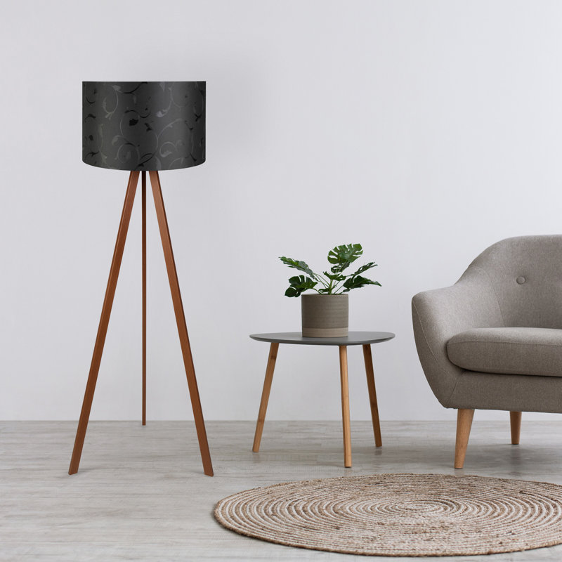 Modern Floor Lamp with On/Off Switch, Black & Brown, 15.0 in Diameter Cap x 7.9 in Height | 45.3 in Tall, 70% MDF / 30% PVC Fabric | E27 Socket, Max 40W | Stylish Lighting for Home & Seasonal Decor