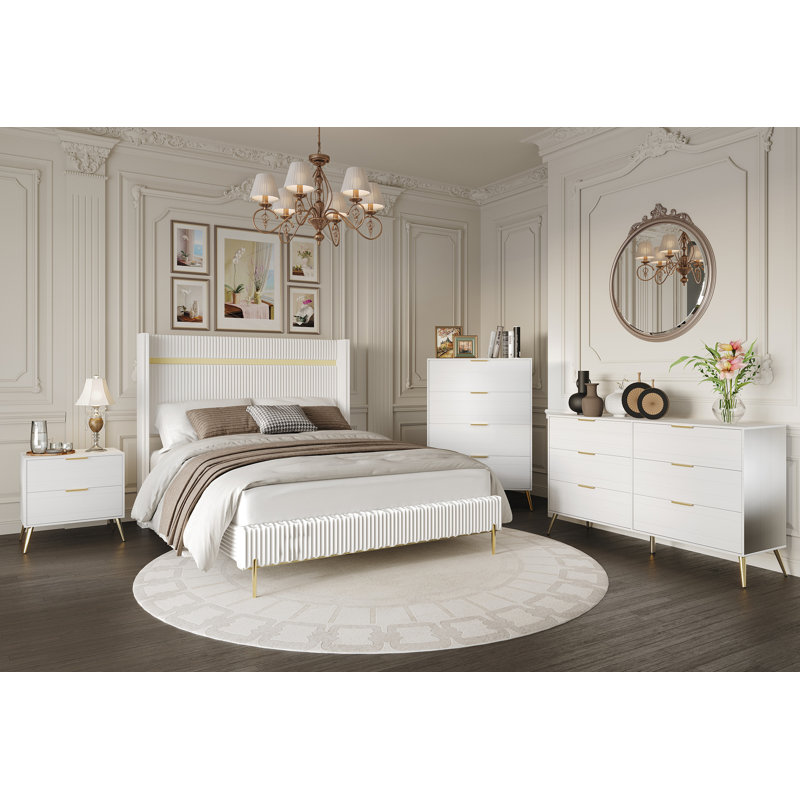Anaika Corduroy 4-pieces Bedroom Set, Full, White/White