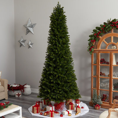 Slender Green Realistic Artificial Spruce Feather Christmas Tree with Clear/White Lights