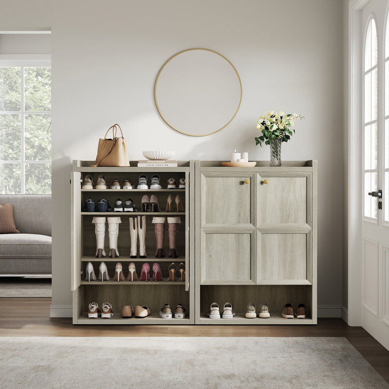 Modern Wooden Shoe Storage Cabinet with Adjustable Shelves，Freestanding Shoe Cabinet for Entryway, Hallway & Small Spaces, 1