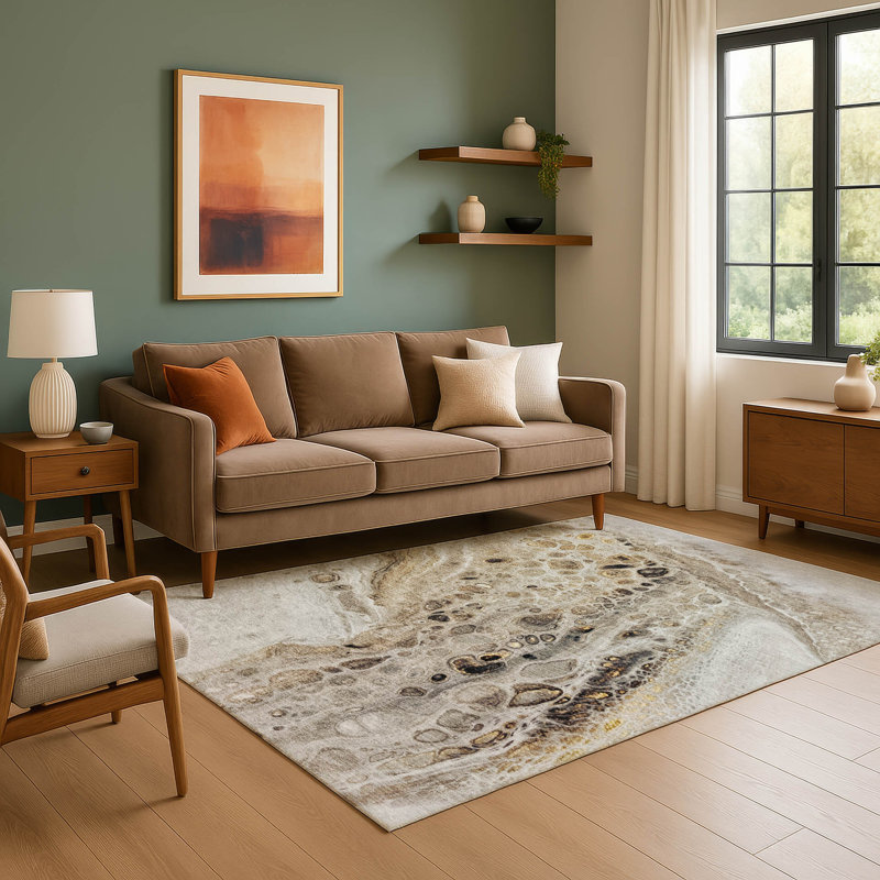 Premium Machine Washable Mayfield AMF1934 Abstract Rug, Rectangle 9' x 12'