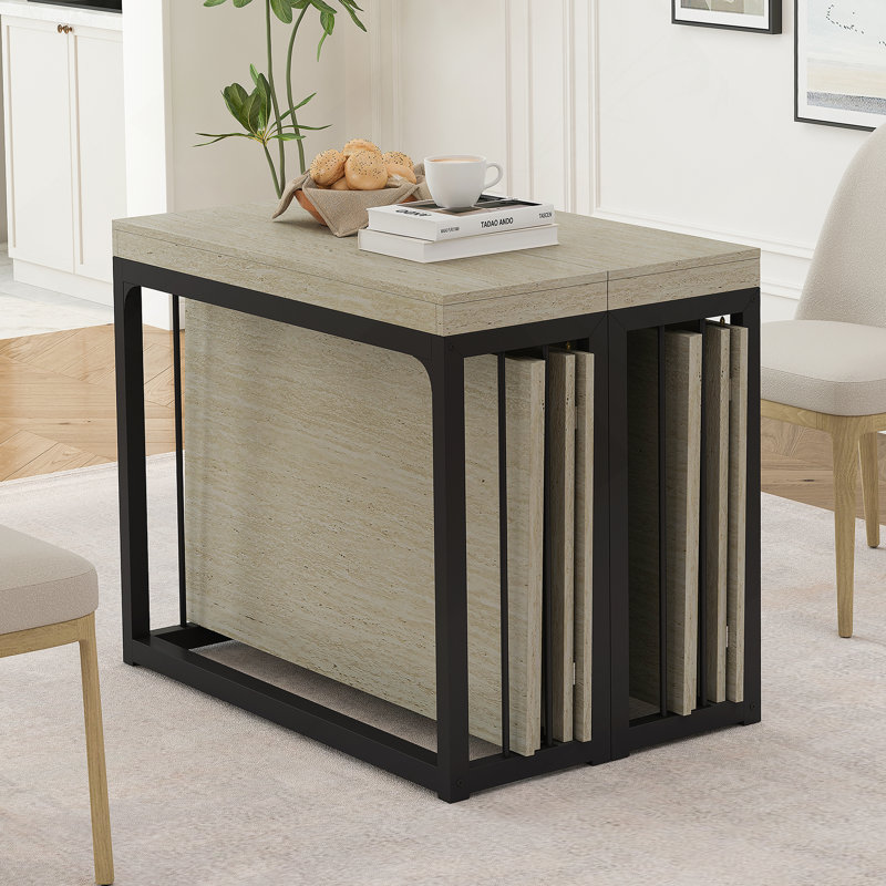Table de salle à manger moderne extensible, d'une longueur de 23,62 po à 118 po, pouvant accueillir 2 à 10 personnes, plateau de table en panneau de fibres à densité moyenne avec cadre de support en métal robuste, pour petits appartements et grands rassemblements (blanc antique)