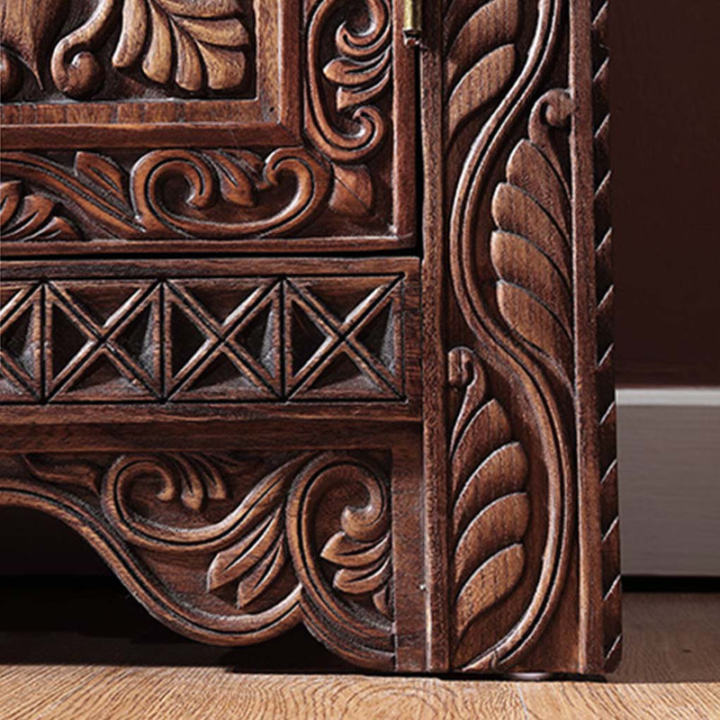 Buffet de rangement en bois massif sculpté, Brun