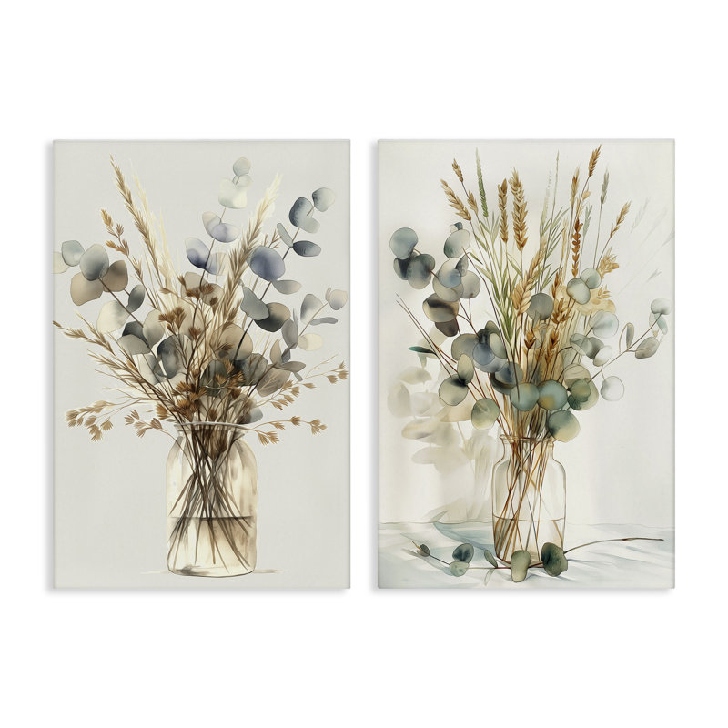  "Eucalyptus Jar Bouquets", ensemble de 2 toiles d'art par Steve Hunziker, H 24 po x l 16 po