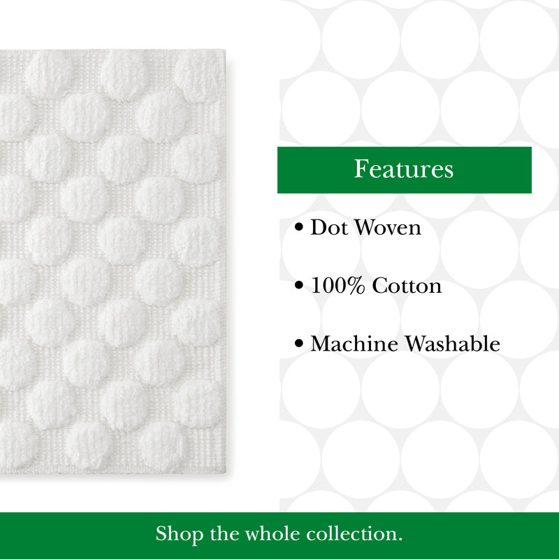 kate spade new york Dotted Woven Bath Rug, 21 in x 34 in, 100% Cotton Quick Dry French Navy Bath Mat, 24" L x 17" W, White