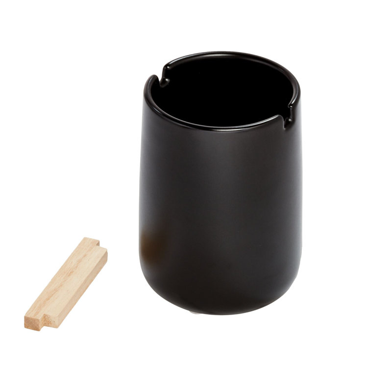 Black Ceramic Toothbrush Holder with Wood Divider