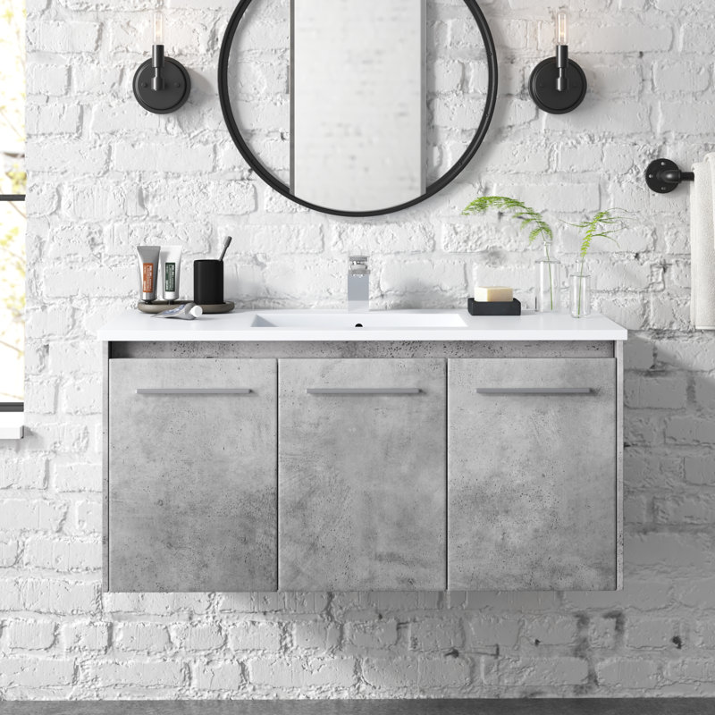 Agostini 40'' Single Bathroom Vanity with Resin Top, Concrete Gray