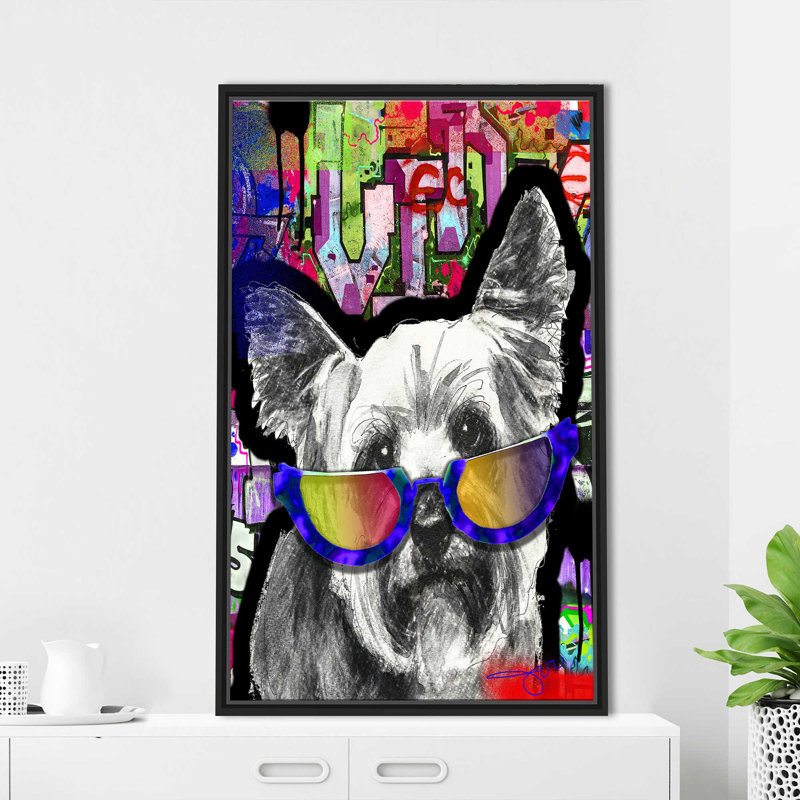 Yorkie (vertical) par By Jodi - impression, Cadre flottant noir, H 51,5 po x l 31,5 po x P 2 po