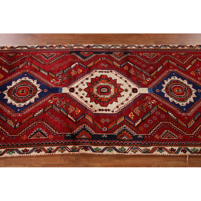 Tapis rouge à motif géométrique traditionnel 3 x 9