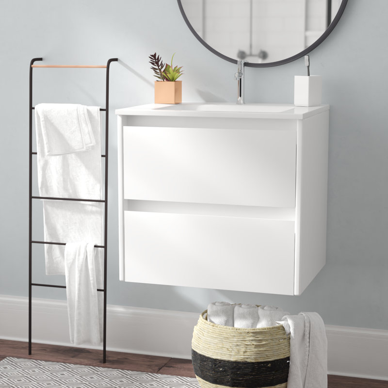 Durazo 23.8'' Single Bathroom Vanity with Ceramic Top, Glossy Anthracite