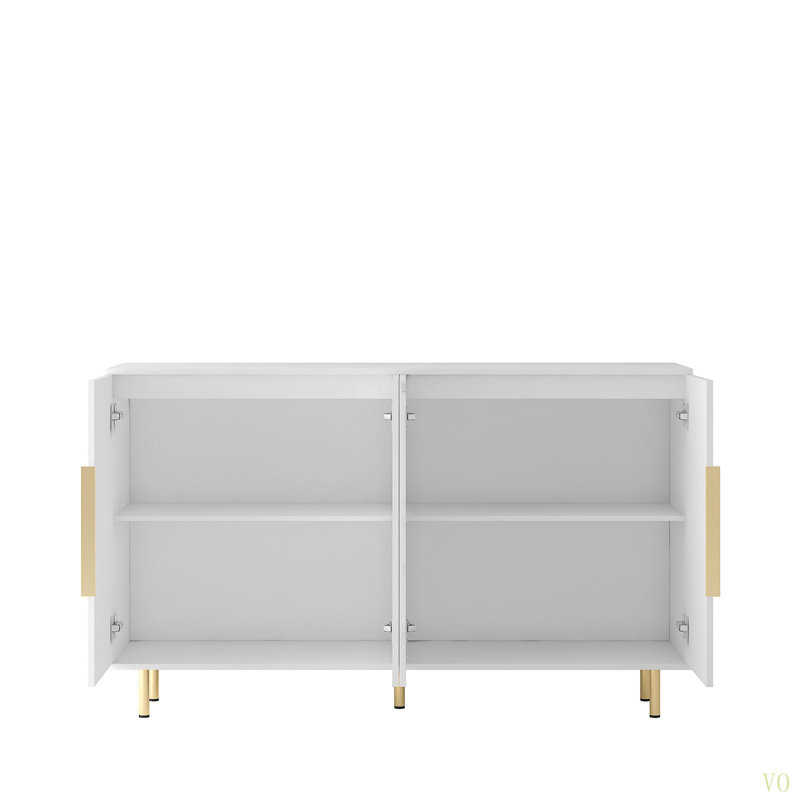Buffet moderne avec rangement, grand buffet cannelé avec tablettes réglables, crédence, console d'appoint, Blanc