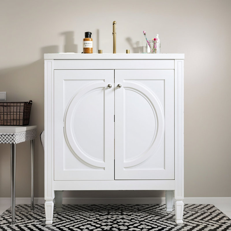 Meuble-lavabo de salle de bain de 30 po sans installation - Lavabo en céramique - Portes à fermeture en douceur - Compatible avec un robinet de 8 po?