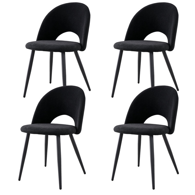 Set Of 4 Chairs - Modern Minimalist Horseshoe Velvet Dining Chair - Upholstered Hollow Back Chair - Black Metal Legs, Black