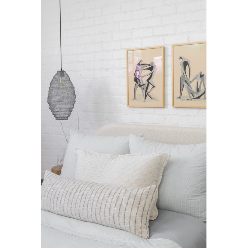 Jojo Pillow Cover & Insert, Ivory/Blue Gray Striped, Rectangular 14" H x 40" W