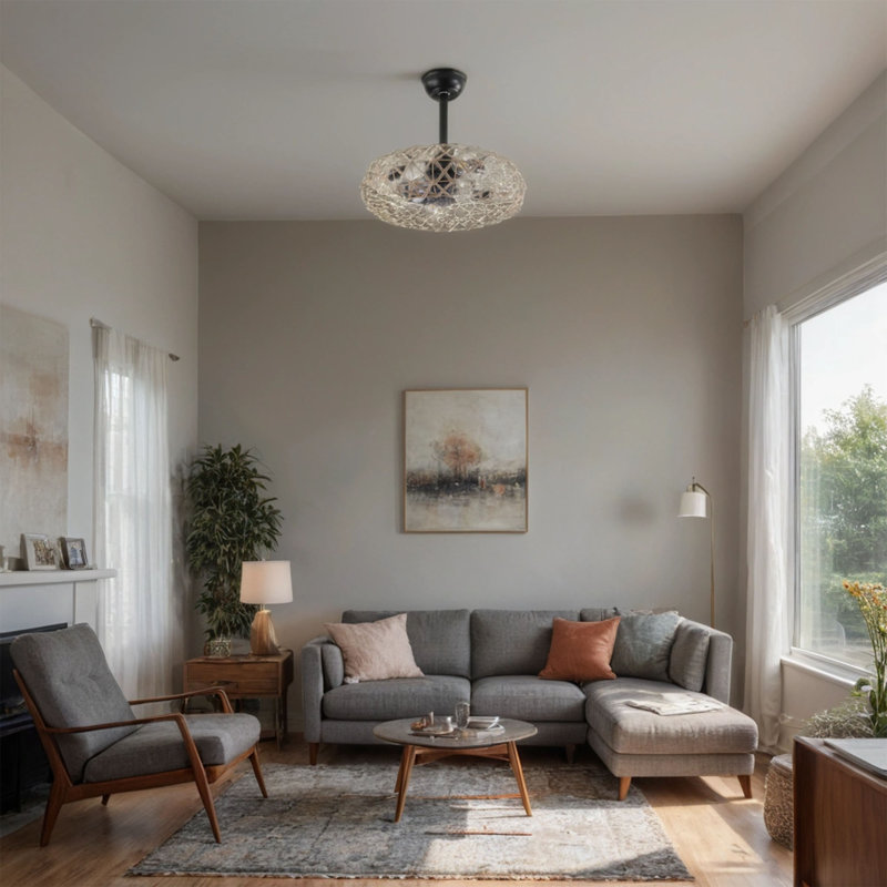 Ventilateur de plafond en corde de chanvre 19 po avec 4 ampoules, intensité variable, 7 pales, moteur à courant continu réversible.