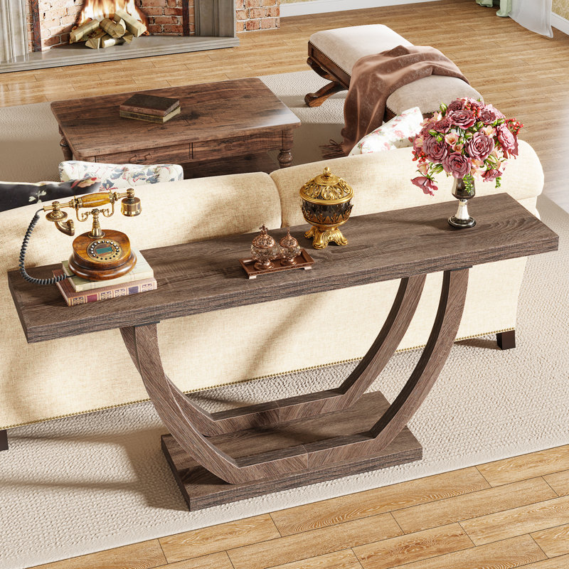 Rahmel 62.99" Long Console Table, Industrial Entryway Table, Brown