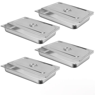 Hotel Flat Pan, Steam Table Pot, 2.5 Inches Deep, Stainless Steel, With Lid, 20.8 Inches Long X 13 Inches Wide, Anti-Jamming Buffet Commercial (4-Piece Set)