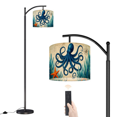 Lampe sur pied à arc avec abat-jour réglable Nautical Vintage Octopus Coastal Beach Ocean Octopus