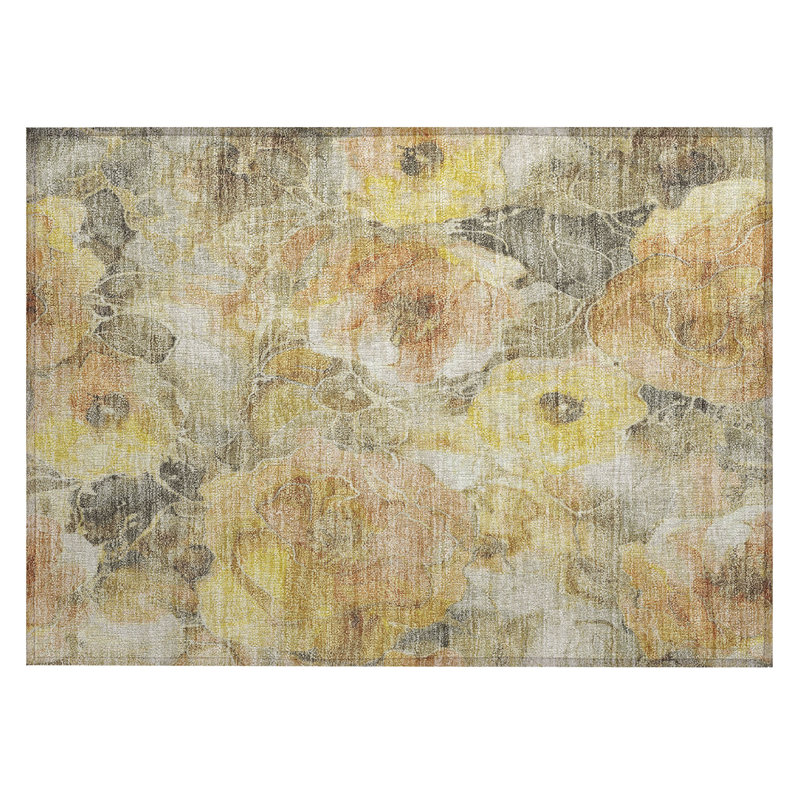 Machine Washable Indoor/Outdoor Xhevrie Gold Rug, Rectangle 1' 8" x 2' 6"