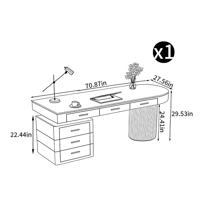 Bureau de style crème, Retour à gauche, H 29,53 po x l 70,87 po x P 27,56 po