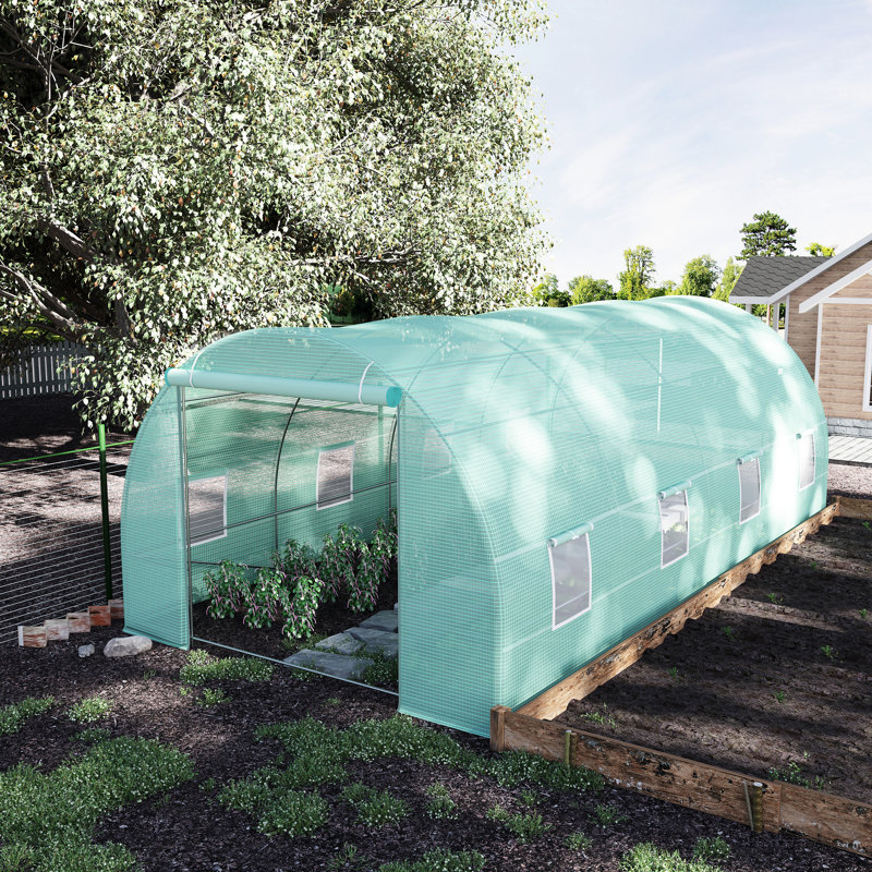 20' X 10' 7' Greenhouse, Steel Frame, 8 Windows & Door, Plants In Garden Greenhouse Kit, With Frame Windows, Stable