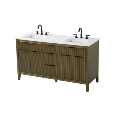 60 inch Double Bathroom Vanity in Hazel Oak
