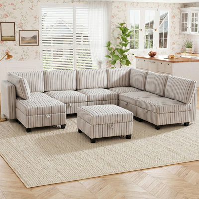 128 Oversized Modular 8 Seater Sofa with Removable Cover and Storage Convertible U LShaped Sofa