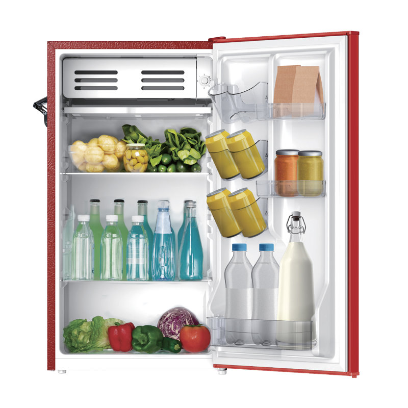 Frigidaire Pi. Réfrigérateur compact rétro avec compartiment refroidisseur, ouvre-bouteille latéral intégré, Rouge