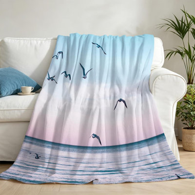 Jeté en molleton transparent ultra doux en flanelle, vol d'oiseau imprimé grand groupe
