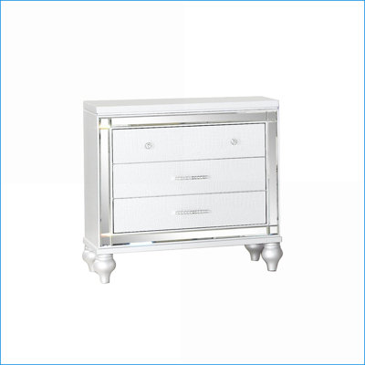 Sterling Modern White Mirror Framed 3-Drawer Wood Nightstand