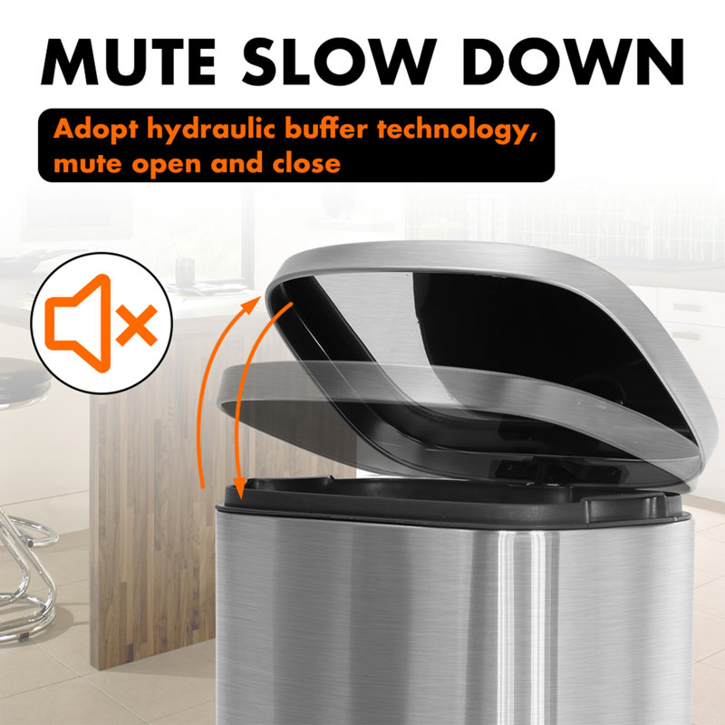 Brushed Stainless Steel 8-Gallon Oval Pedal Trash Can
