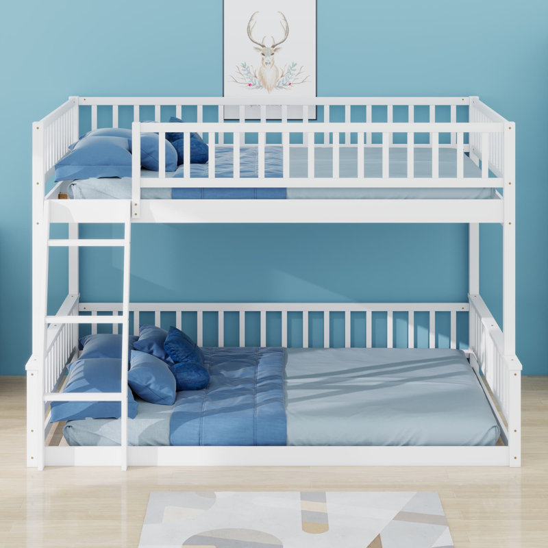 Bunk Bed With Ladder And Guardrails, White