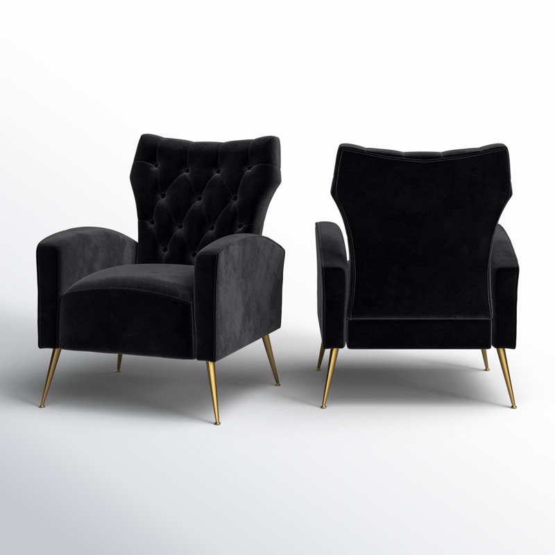 Tonas Upholstered Wingback Chair, Black Velvet